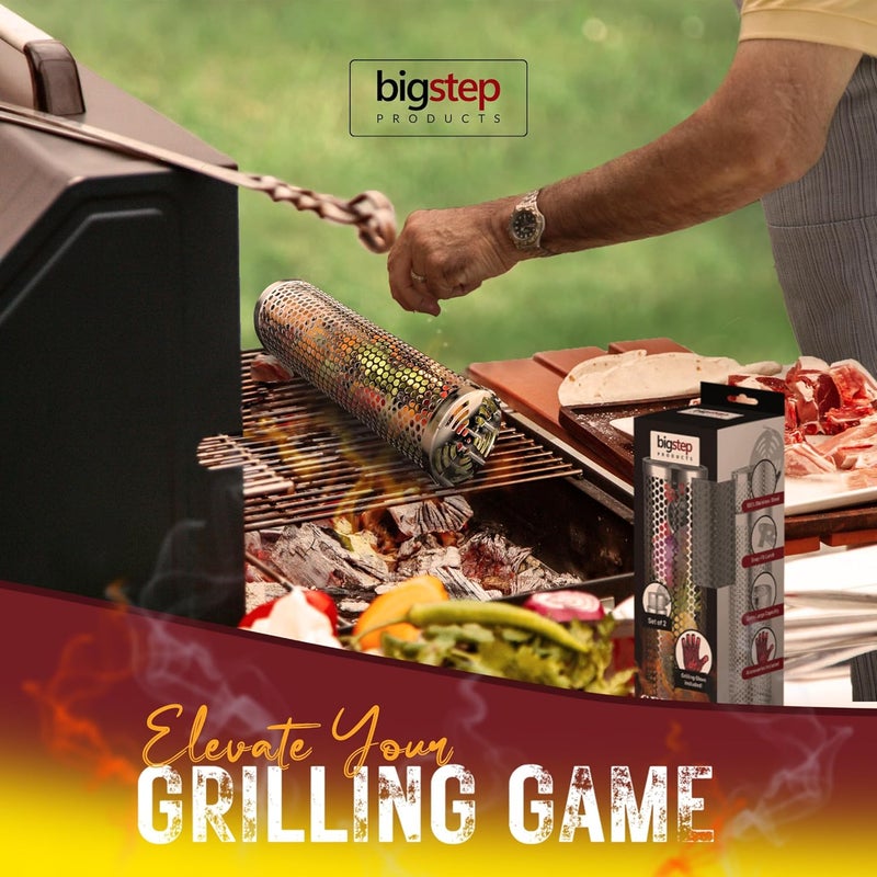 BigStep Large Heavy Duty Rolling Grill Basket for Outdoor Grill | 2 Pcs with Secure Snap-Fit Lock | Grilling Gifts for Men | Grilling Accessories BBQ Accessories | Grilling Basket | Rolling Basket - Image 2